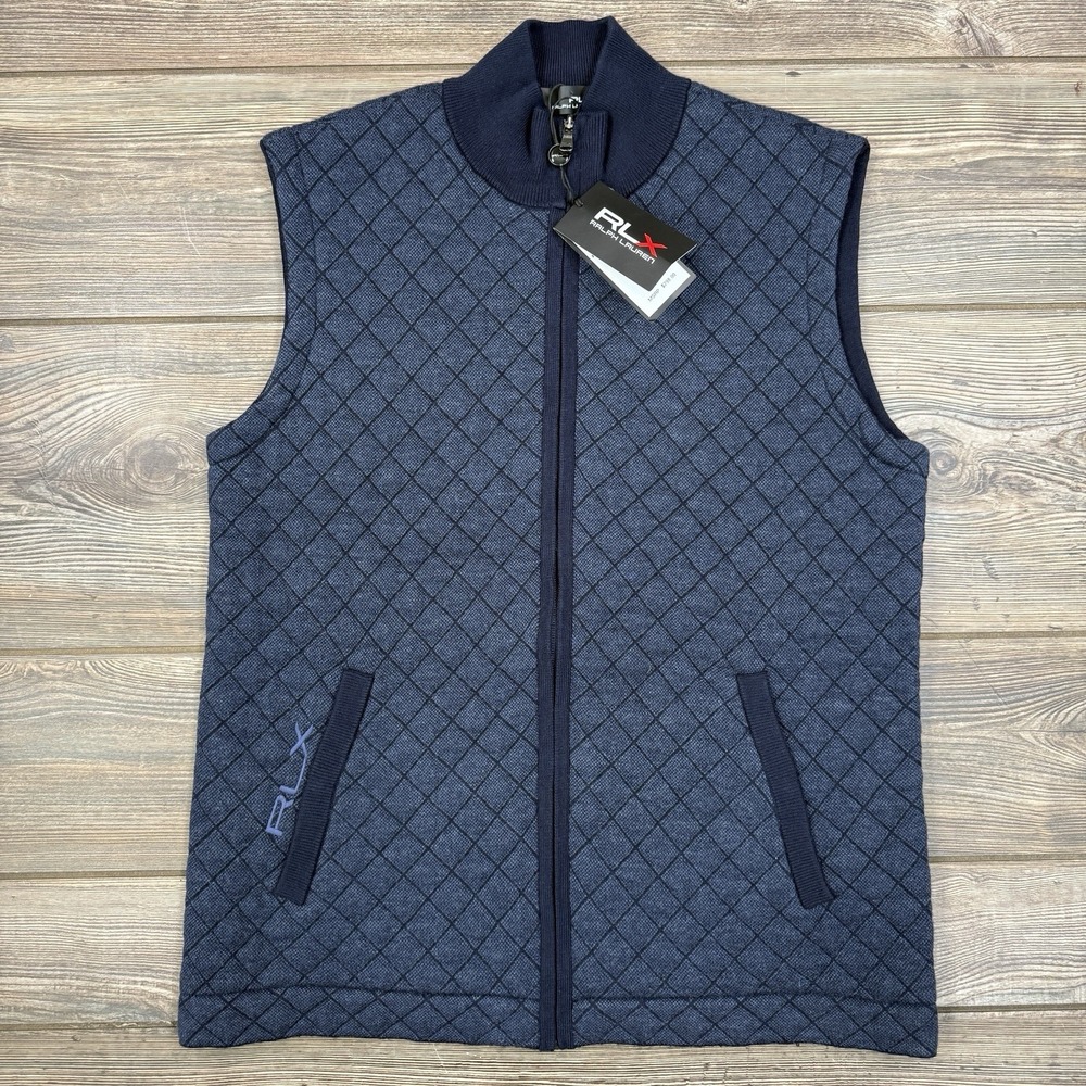 RLX Ralph Lauren Mens Quilted Cotton Silk Blend Sweater Vest Navy SMALL NEW $298